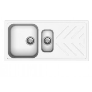 Aqu White 1 and 1/4 Double Bowls With Drainboard Granite Quartz Stone Kitchen Sink 